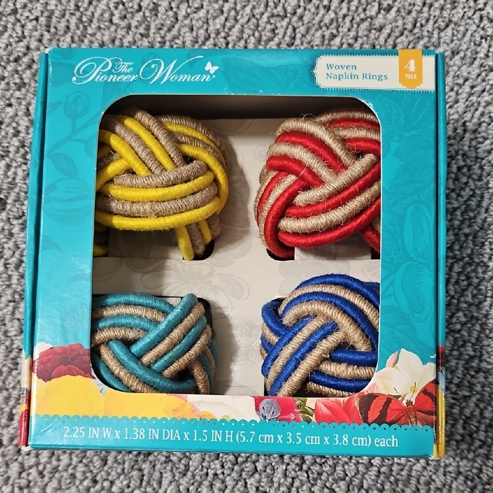 The Pioneer Woman Woven Napkin Rings - Yellow, Red, Teal, Blue